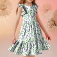 thumbnail image 6 of Nmnitkp Girl Dresses Floral Print Ruffle Sleeve Tiered Loose Fit Pleated Swing Midi Boho Dress Purple,7 Years, 6 of 8