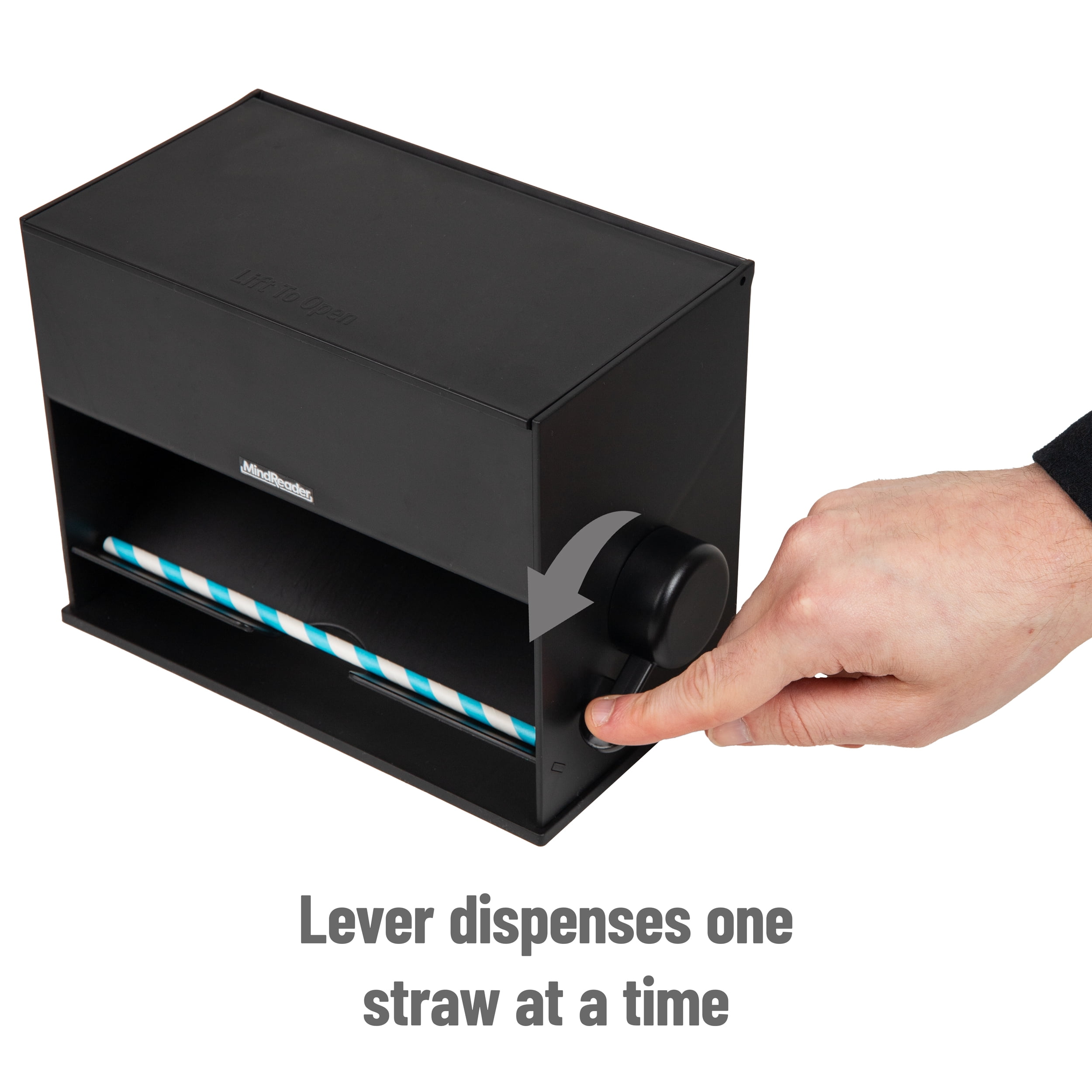 Mind Reader Straw Dispenser, Pencil Dispenser, Plastic, 8.5"L x 5"W x 6.5"H, Black