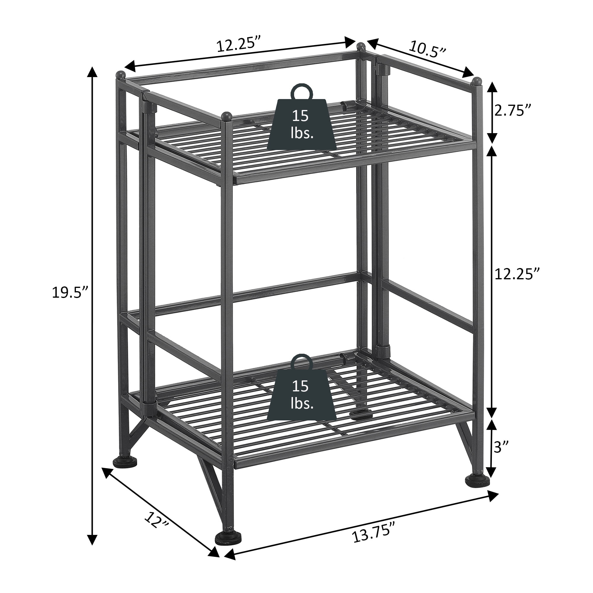Convenience Concepts Xtra Storage 2 Tier Folding Metal Shelf, Black