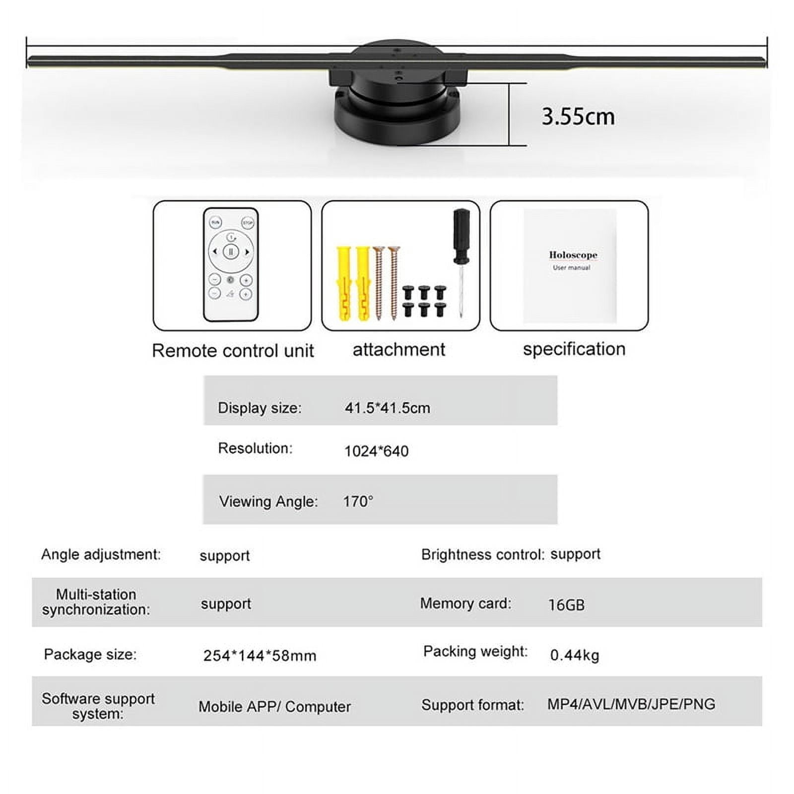 PD42 3D Hologram Projector, Wall-mounted Advertising Machine, 244pcs LED, HD Eye Visuals Advertising Display US PLUG