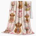 thumbnail image 2 of Cottagecore Highland Cow Collage Pink Bows Floral Vignettes, Rustic Farmhouse Horse Scene, Warm Flannel Blanket for Ranch House and Living Room, Horse Lovers Friendship Gift, Rustic Home Decor, 2 of 8