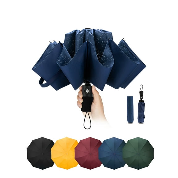 PurrIndoor Travel Compact Umbrella Windproof-Portable Automatic Umbrellas for Rain,Inverted Folding Umbrella,105cm Span-10 Ribs Umbrella,Blue