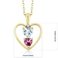 thumbnail image 2 of 18K Yellow Gold Plated Silver Sky Blue Aquamarine Pink Tourmaline and White Lab Grown Diamond Pendant Necklace for Women (0.65 Cttw, Gemstone Birthstone, Heart 5MM and 4MM, with 18 inch Silver Chain), 2 of 3