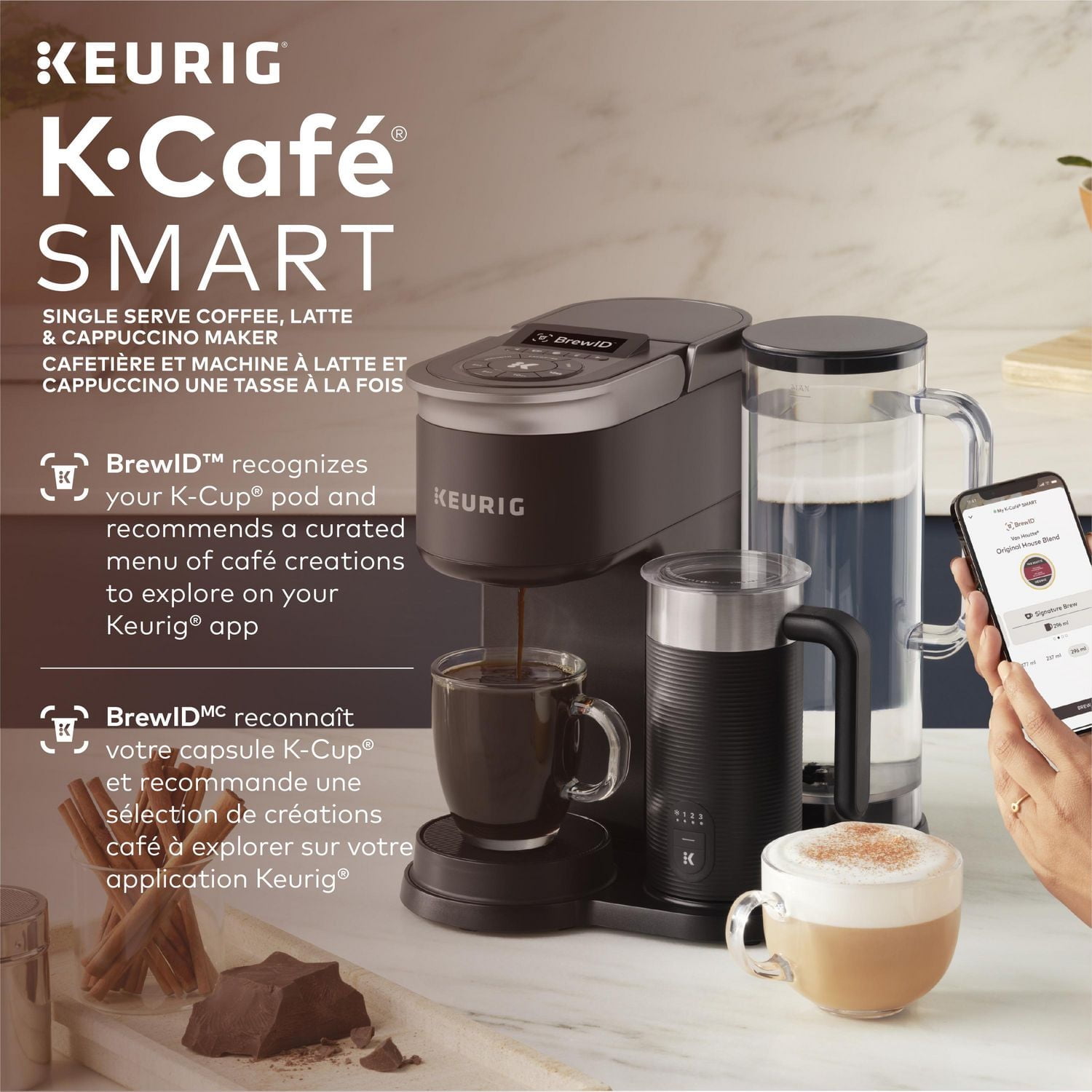 Keurig K-Café SMART, Single Serve K-Cup Pod Coffee, Latte and Cappuccino Maker