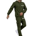thumbnail image 3 of Men's City Letter Print Hoodie Set Oversized Multiple Fashion Styles Sweatsuits Comfort Soft Hoodies & Sweatpants Set (Army Green, L), 3 of 8
