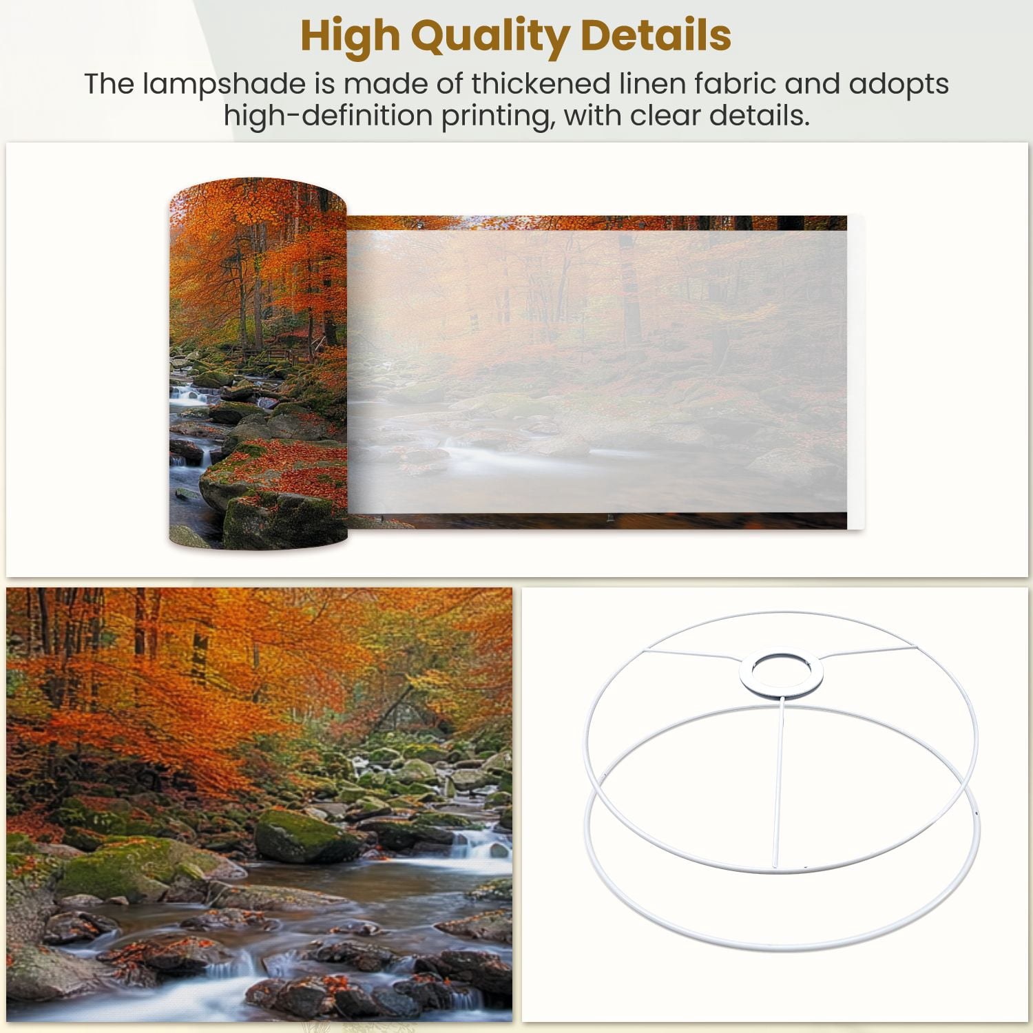 Linen Drum Lamp Shades Stream foggy Forest autumn Nationalpark Harz 13" x 13" x 10" Lampshade for Table Lamps Floor Lamps Lamp Shade Replacement Easy Assembly Required
