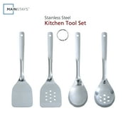 Mainstays Stainless Steel 4-Piece Utensil Set: Includes Slotted Turner, Solid Turner, Spoon, and Slotted Spoon