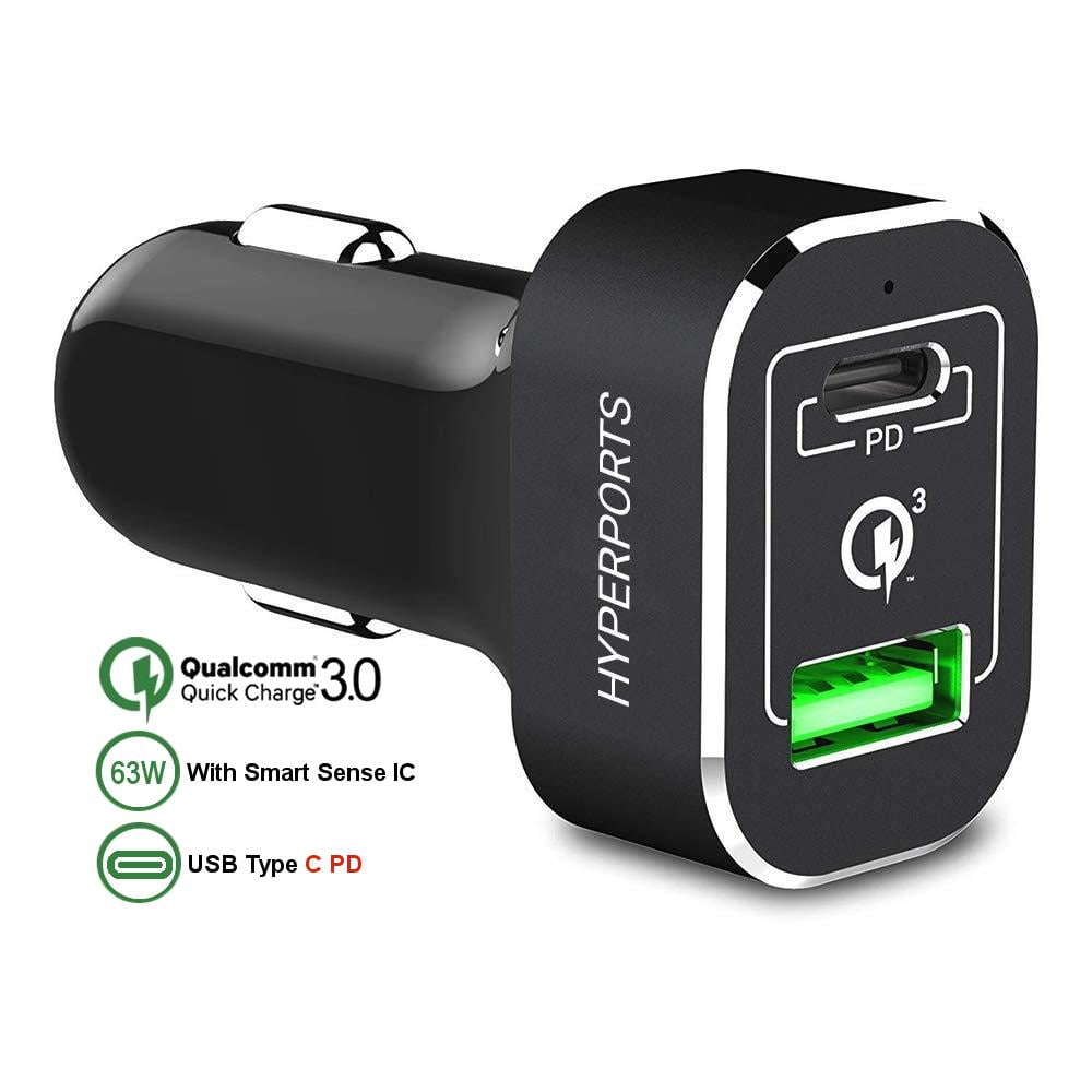 63W Dual Car Charger USB C Power Delivery + Quick QC 3.0 12W Fast Charger