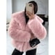 thumbnail image 4 of Abrigo de Piel Sintética para Mujer, Chaqueta de Piel Sintética, Chaqueta de Invierno de Larga con Solapa, Parka Corta Rosa XS, 4 of 8