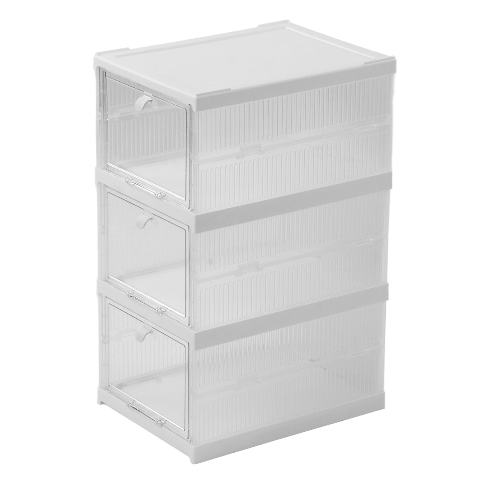 Collapsible Shoe Storage Box Clear Plastic Stackable Drop Front Shoe