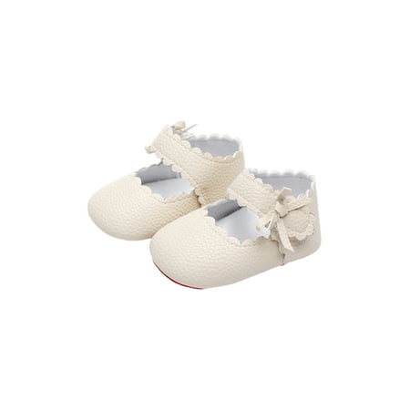 

Wassery Baby Girl Leather Flats Soft Sole PU Leather Princess Shoes Prewalkers with Bow