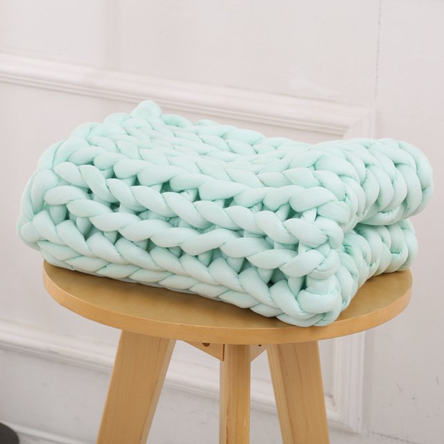 Manta Tejida Gruesa Hecha , Lana Cómoda, Línea Gruesa, , Decoración para hogar 80 Verde claro CUTICAT Manta de punto hecha a mano