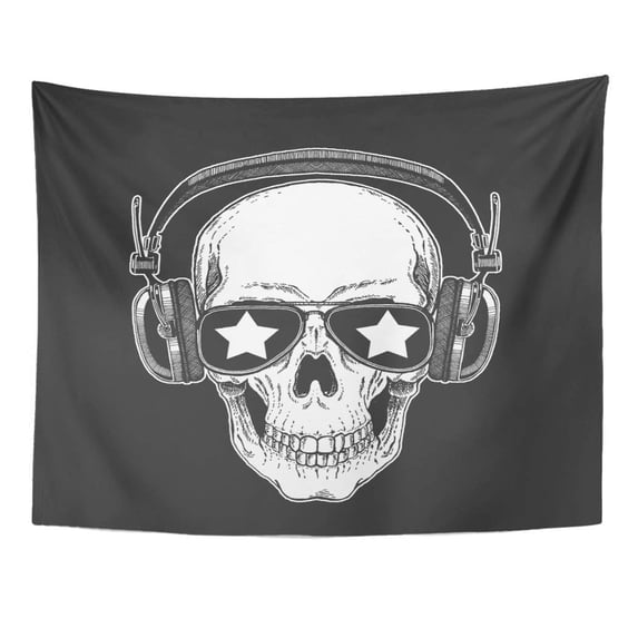 UFAEZU Cool Rock Star Skull Wearing Disco Glasses Retro Music Festival Heavy Metall Emblem Wall Art Hanging Tapestry Home Decor for Living Room Bedroom Dorm 60x80 inch