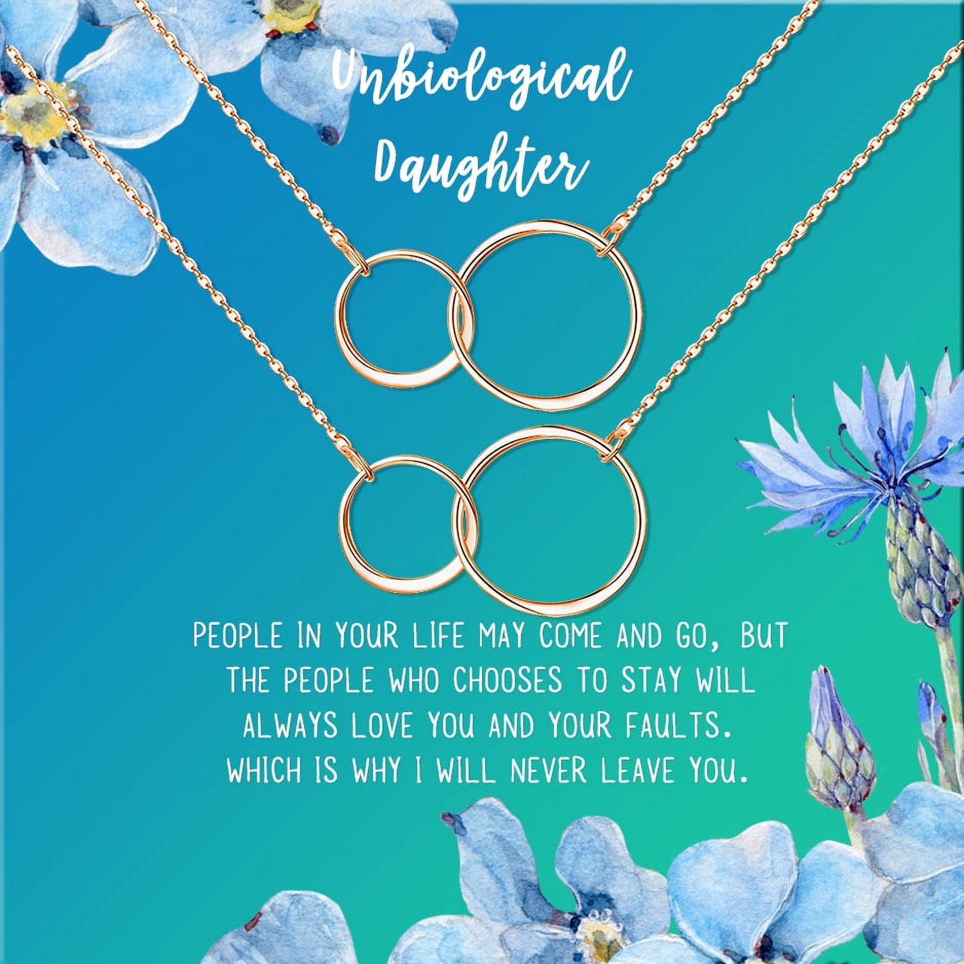 Anavia Unbiological Daughter Jewelry, Step Daughter Necklace Gift, Bonus Daughter Birthday Card Gift, Mother Daughter Set Necklace-[Two Rose Gold Infinity Double Ring, Bright Blue Gift Card]