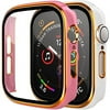 [2 Pack] Compatible with Apple Watch 38mm Case, Full Coverage Bumper Protective Case with Tempered Glass Screen Protector for Men Women iWatch Series 3/2/1, Pink, White