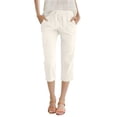 thumbnail image 3 of Cotton Linen Capri Pants for Women Elastic Waist Relaxed Fit Straight Leg Cropped Pants with Pockets Womens Capris, 3 of 6