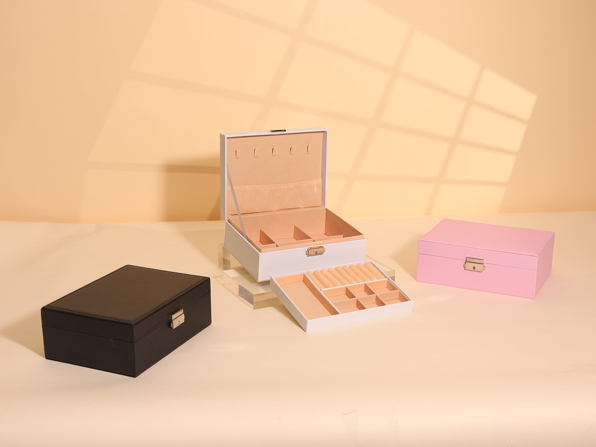 Unique Bargains Jewelry Box Small PU Leather Jewelry Organizer Case Storage Display Holder Pink