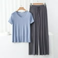 thumbnail image 2 of Lounge Sets for Women – Weekend-Ready Pajamas Set for Spa Days or Brunch Moments V Neck Short Sleeve Pajama Set With Loose Fit Long Pants For Women Thin Summer Sleepwear, 2 of 4