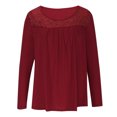 thumbnail image 3 of ylioge S-5X Womens Plus Size Tunic Tops Lace Splice Crewneck Long Sleeve Shirts Trendy Solid Color Hollow-Out Pullover Pleated Going-Out Blouses Top, 3 of 5