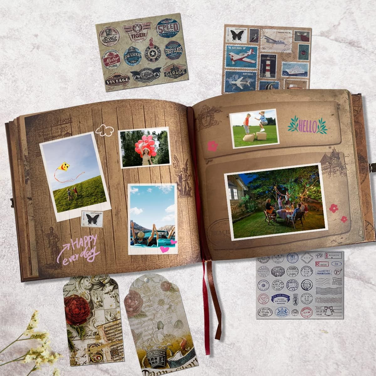 Adventure Book Travel Diary & Scrapbook - Retro-Style Photo Album, Vintage Guestbook for DIY Memories, Anniversary, Wedding, Baby, Travel, or Valentine's Day Gift