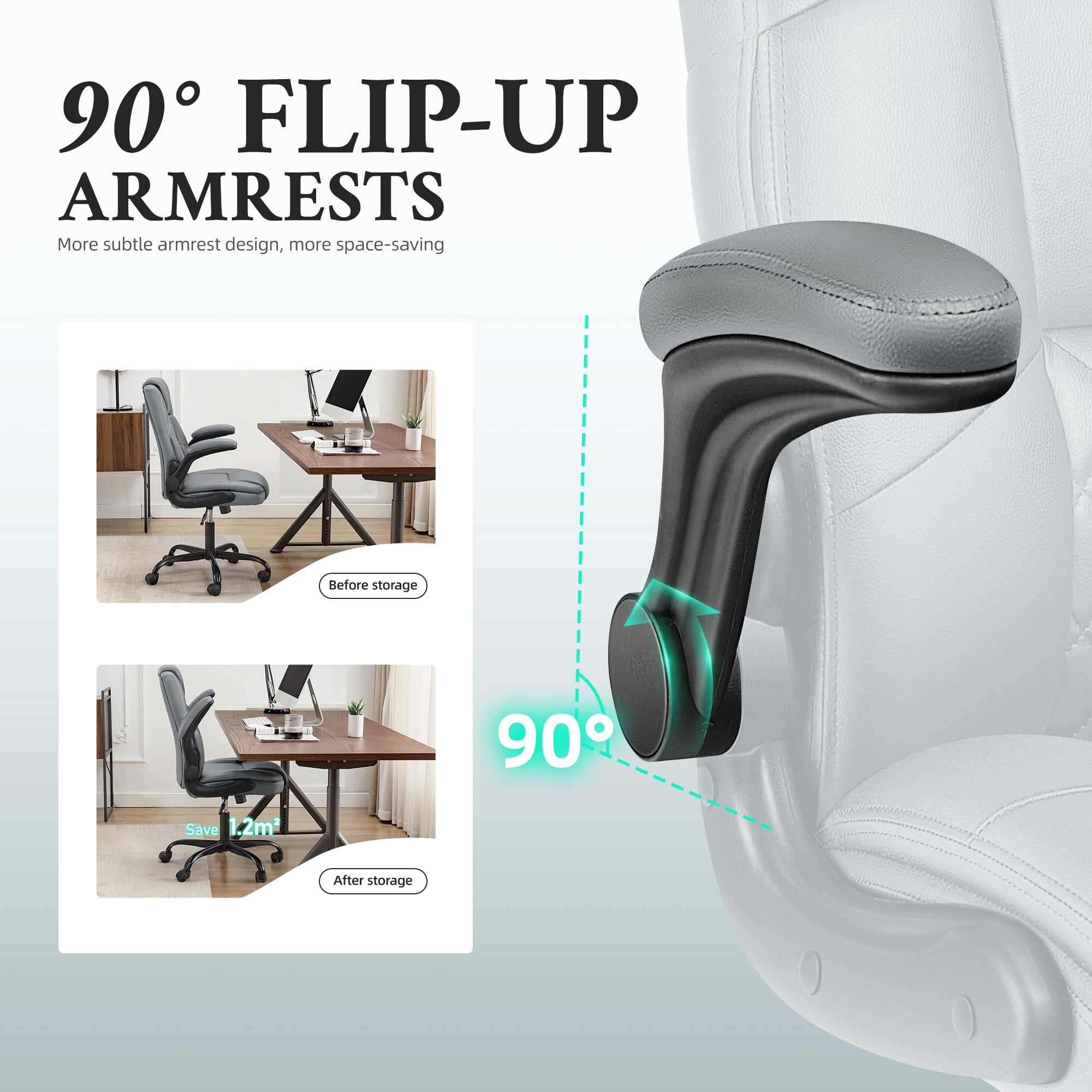 ALLGOD Leather Office Chair 400lbs, Ergonomic Desk Chairs with Back Support, Computer Chair with Wheels and Adjustable Armrest for Home Office, 360°Swivel Free, Gray