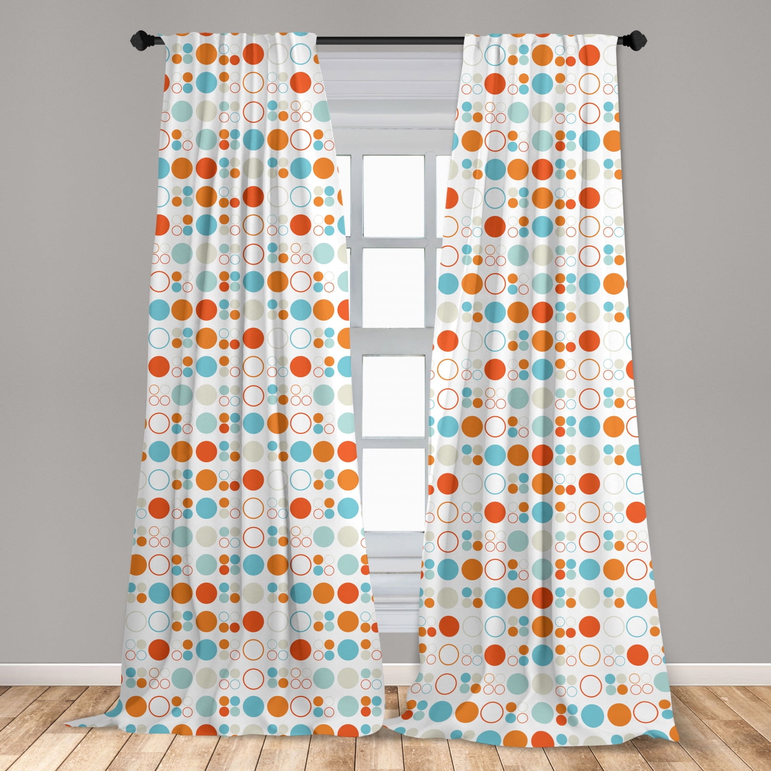 Geometric Curtains 2 Panels Set, Simplistic Colorful Circles Rings