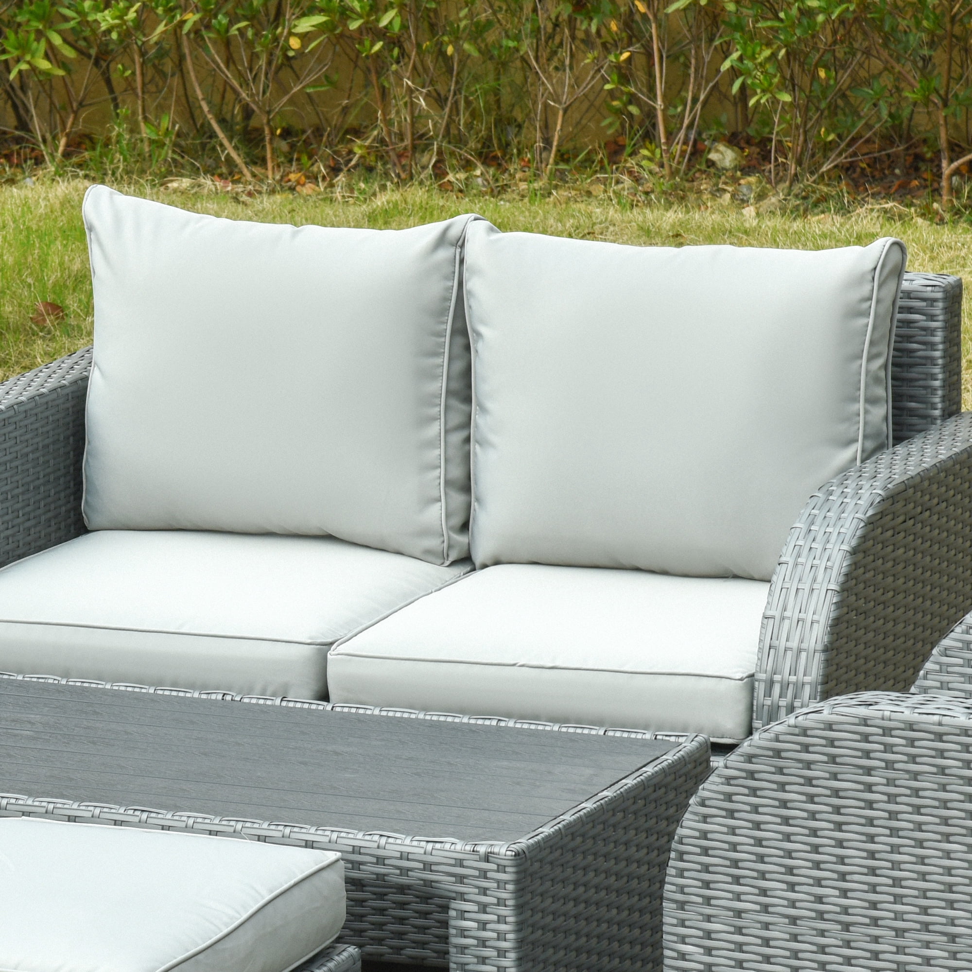 Outsunny 6-PCs Patio Furniture Sets Outdoor Wicker Sofa Set Rattan Angle Adjustable Recline Single Chair Conversation Set, Ottomans, w/Polyester Tea Table Gas Spring & Soft Washable Cushions, Grey