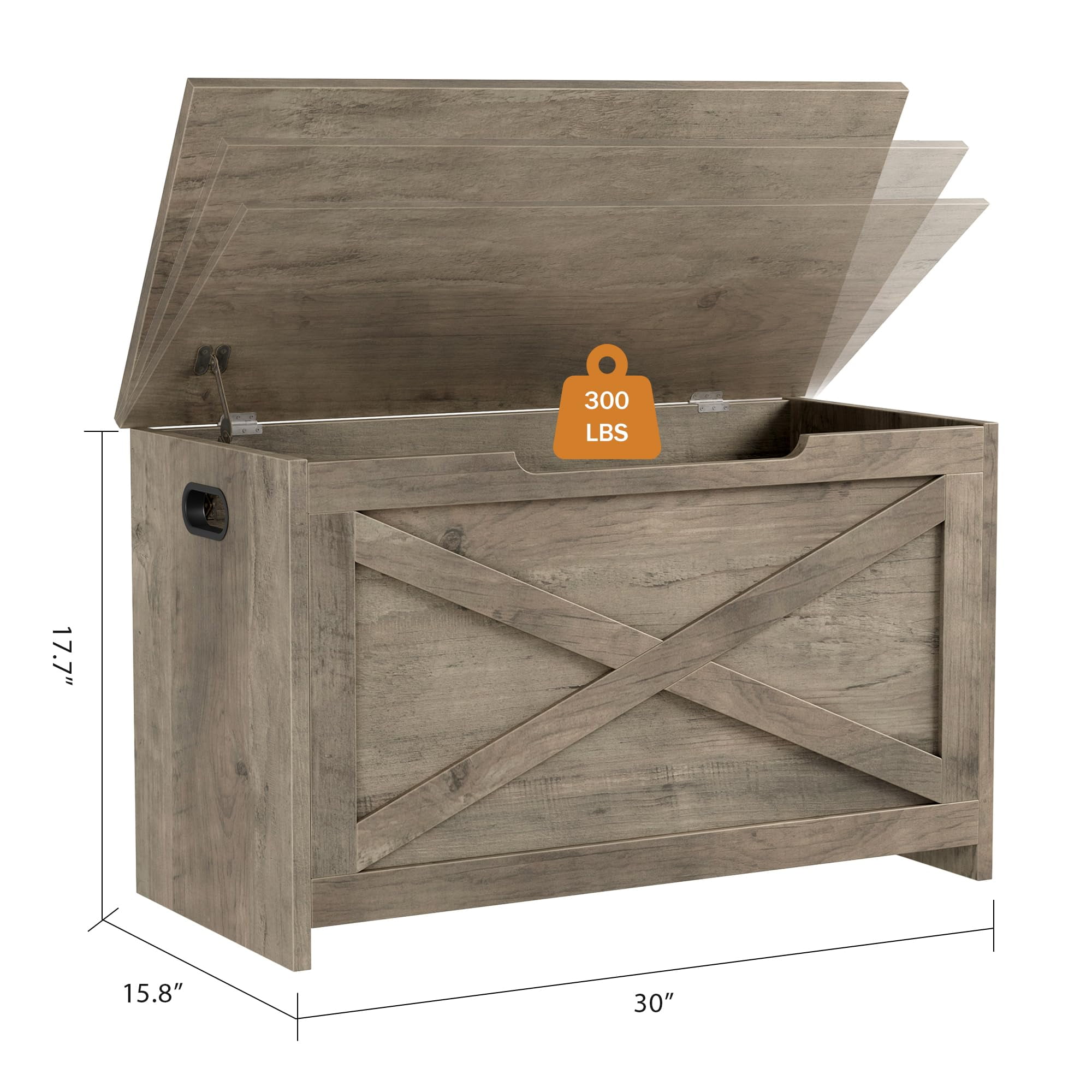 JoanKaren Wooden Storage Chest  with Safety Hinge ,30" x 15.78" x 17.7" Storage Bench&Large Toy Chest for Living Room,Bedroom,Entryway,Grey