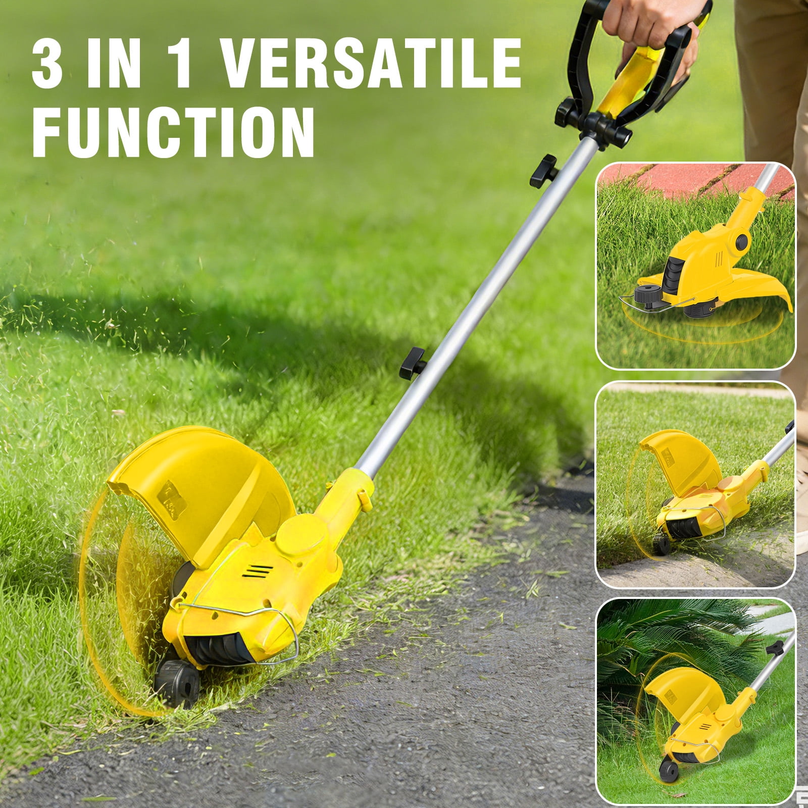 CATGOOD Cordless Weed Wacker, 12 Inch Electric String Trimmer with 10 lines and 2 Batteries, 3-in-1 Lawn Edger with Pivoting Head, Yellow