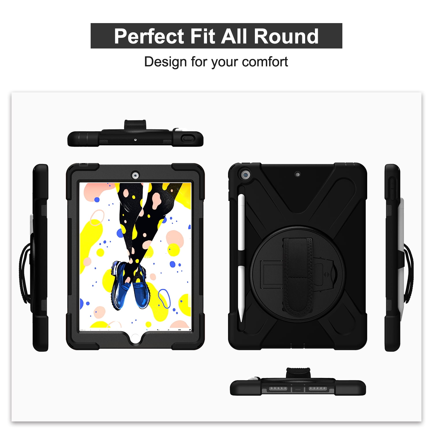 KIQ iPad 8th 7th Generation Case 10.2 inch 2019/2020, Shockproof Rugged Military Grade Case for Apple iPad 10.2 7th/8th Gen [Black]