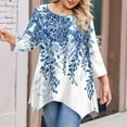 thumbnail image 4 of WTOBBY Women's Plus Size Floral Print 3/4 Sleeve Round Neck Tunic Top Loose Fit Tee for Full Figure Comfort and Fall Seasonal Fashion,Light Blue 2XL, 4 of 5