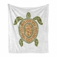 thumbnail image 1 of Vintage Tribal Soft Flannel Fleece Throw Blanket, Mosaic Zentangle Style Turtle Bohemian Design, Cozy Plush for Indoor and Outdoor Use, 50" x 60", Green Brown Khaki, by Ambesonne, 1 of 5