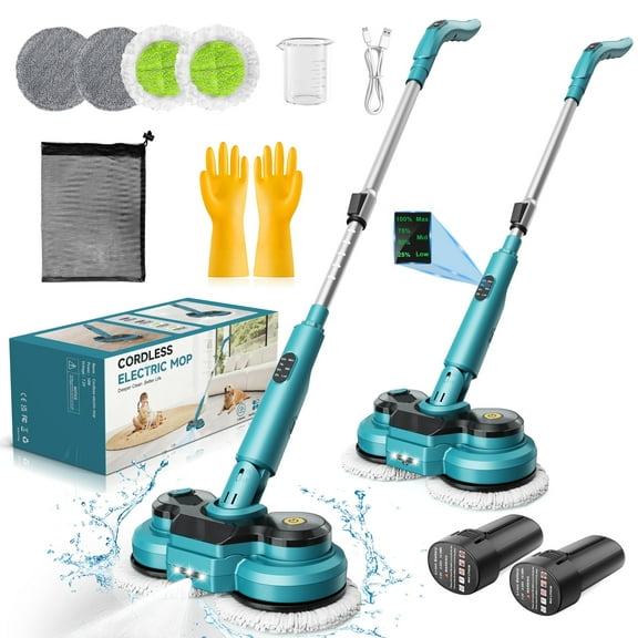 Amiluo Cordless Electric Mop, Dual-Motor Power Spin Mop for Floor Cleaning with 5000 mAh Battery, Water Spray, LED Headlights & Smart Display, Self-Propelled for Multi-Surface, M1