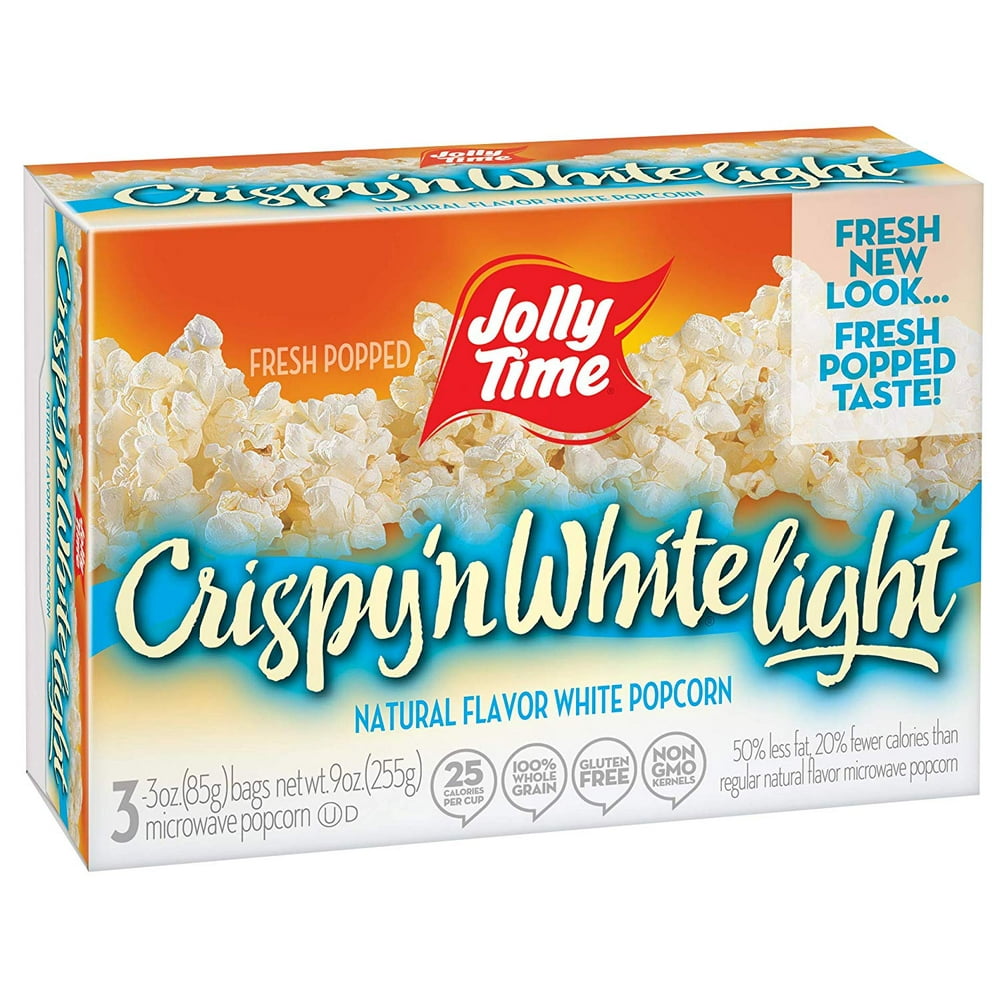 Jolly Time Crispy n White Light Natural Microwave Popcorn, 3Count Boxes, 9 oz, (Pack of 12