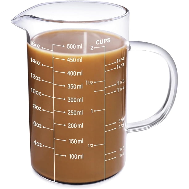 Taza medidora de vidrio borosilicato taza medidora de vidrio mango aislado taza medidora de vidrio vertido en V cocina restaurante