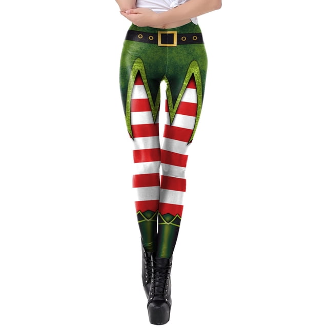 Zhanying Leggings de Noël pour Femmes Rouges Élégants Évacuant l'Humidité Leggings Squelette pour Femmes Verts G