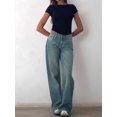 thumbnail image 4 of Women Baggy Jeans Mid-Low Waist Boyfriend Streetwear Vintage Jeans Wide Leg Denim Pants Nostalgic Blue S, 4 of 9