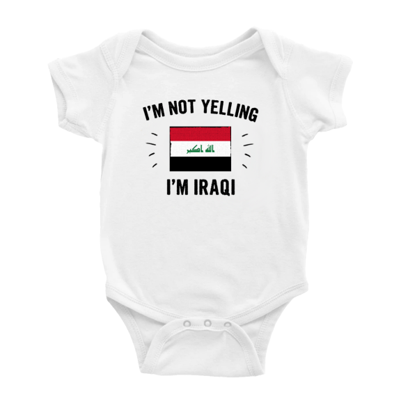 I'm Not Yelling, I'm Iraqi Cute Baby Romper Bodysuit For Boy Girl (White, 12-18 Months)
