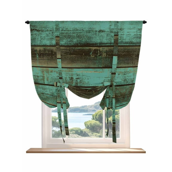 Retro Wood Grain Tie Up Curtains for Windows 45 Inch Length Balloon Curtains Kitchen Adjustable Balloon Window Shade Farm Green Smear Vintage Wooden Tie Up Valance Bathroom Curtain Window 52"x45"