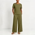thumbnail image 6 of Cagogo Women Plus Size 2 Piece Outfits Round Neck Short Sleeve Tshirt Wide Leg Pants Casual Summer Cruise Tracksuit Loungewear Set for Travel Beach Vacation, Army Green S, 6 of 8