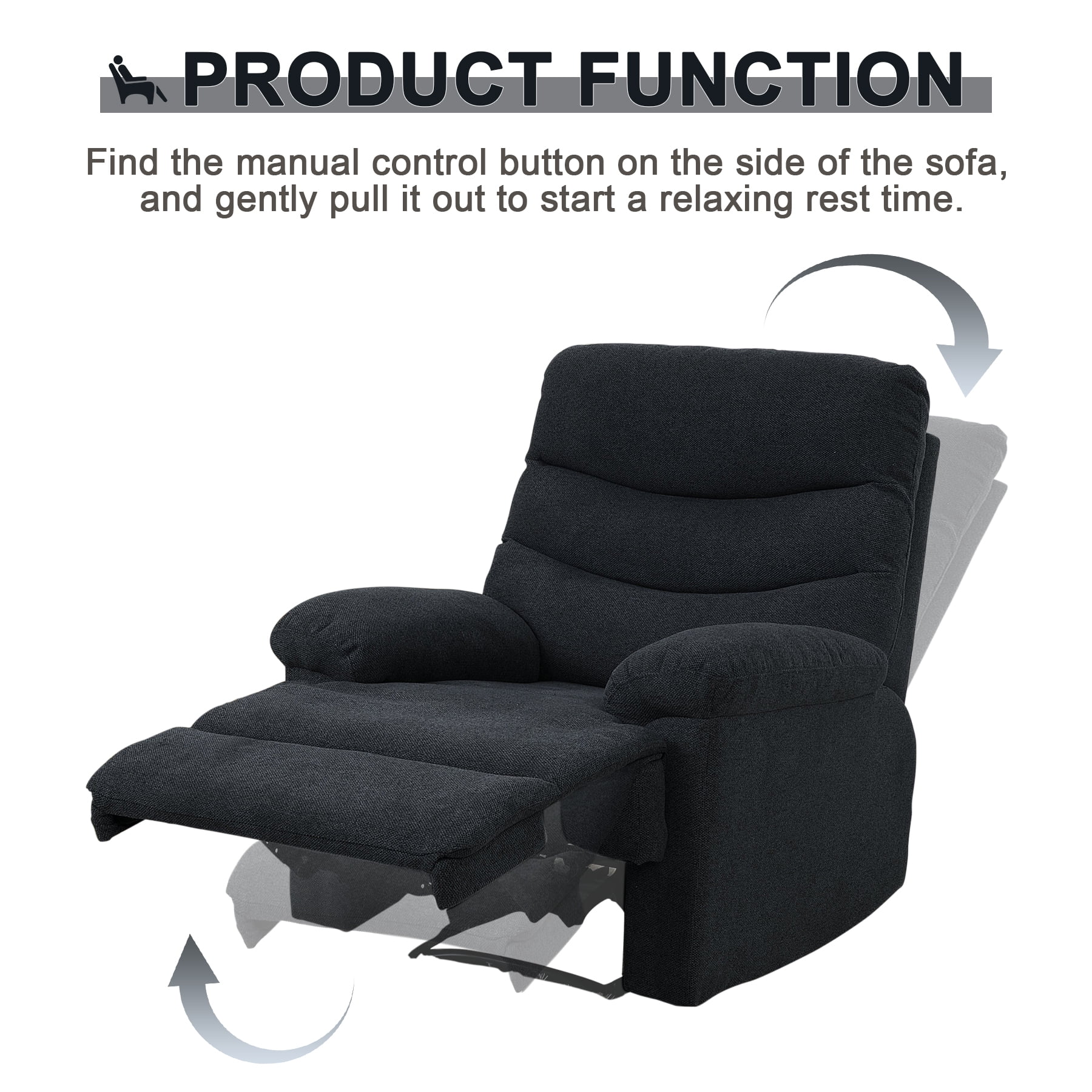 Nathaniel Home Recliner Chair, Upholstered Fabric Chair, Single Manual Reclining Sofa, Home Theater Seating, Footrest for Bedroom Elderly Lounge, Blue Grey
