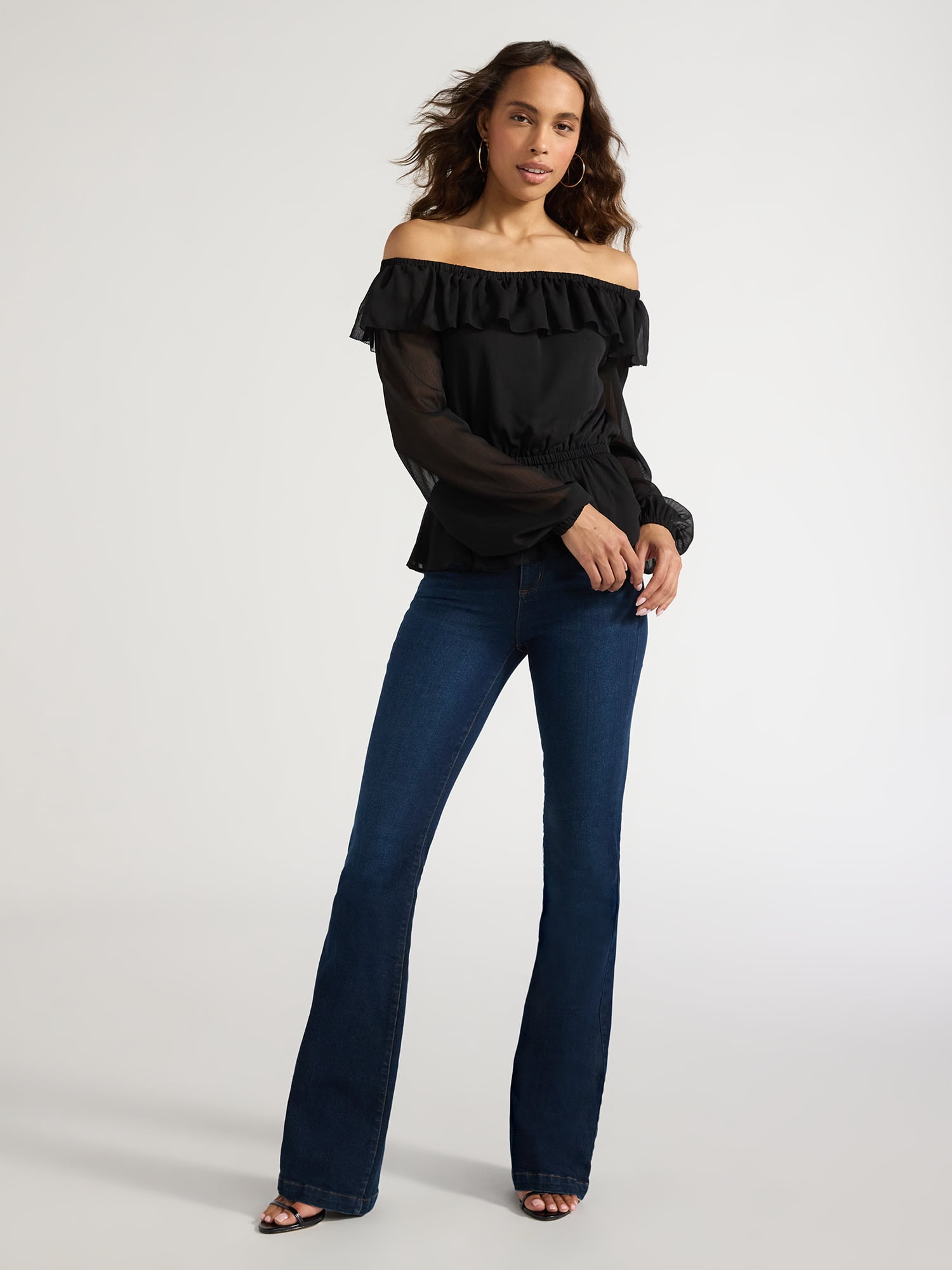 Sofia Jeans Women's and Women's Plus Off Shoulder Top with Long Sleeves, Sizes XS-5X