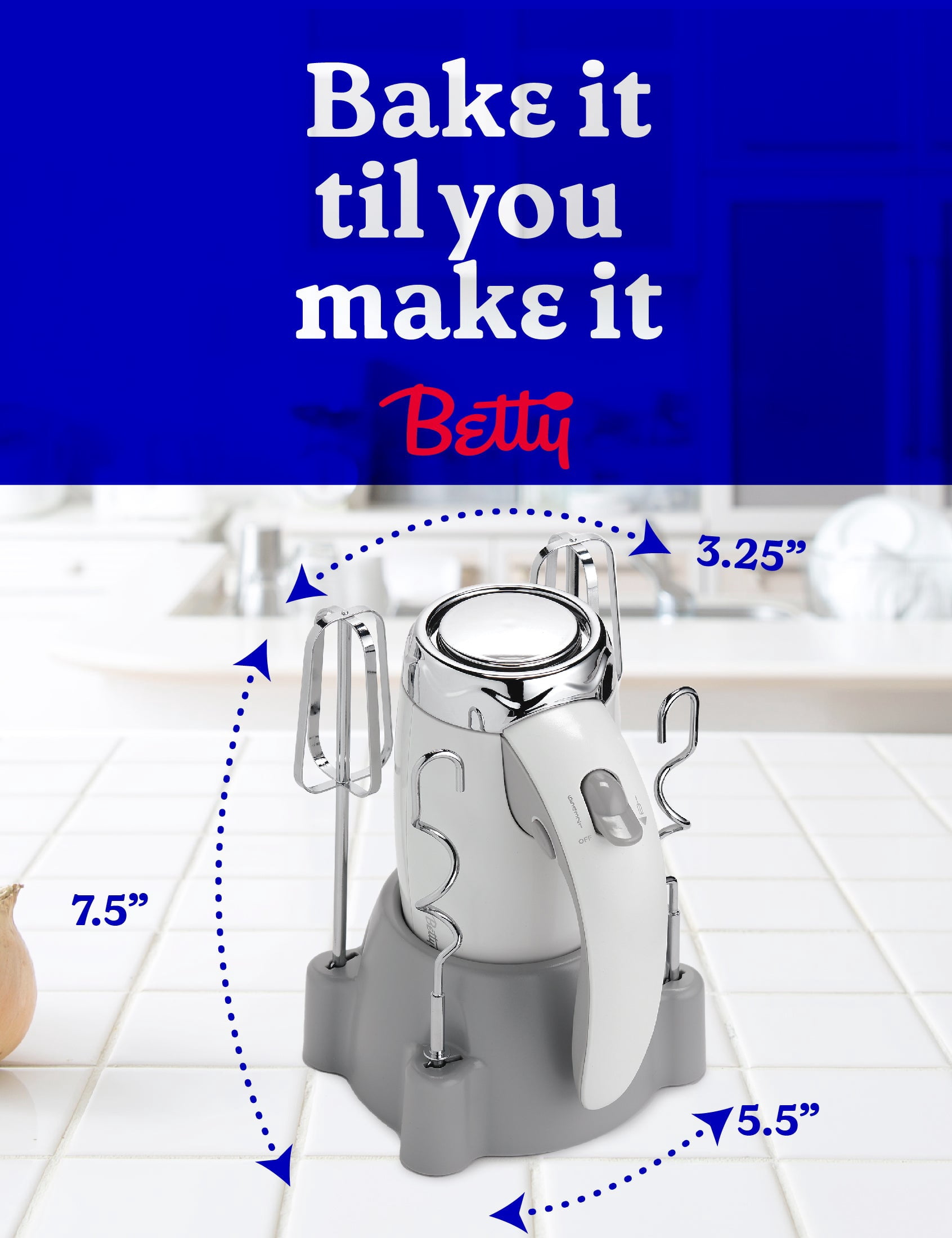 Betty Crocker 7-Speed Corded Electric Power Up Hand Mixer with Stand (White), BC-4208W