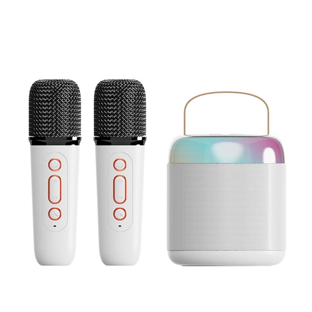 Altavoz portátil inalámbrico Bluetooth Inteprter KaraokesMachine para niños y adultos 2 Micrófono blanco