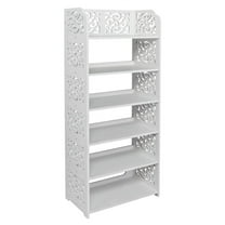 IVV 6-Tier White Hollow Carved Shoe Rack - Wood-Plastic Board Shoe Storage Organizer Cabinet - Freestanding Space Saving Boots Display Holder - Narrow Entryway and Outdoor Shoe Rack Tower