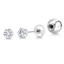 Gem Stone King White Lab Grown Diamond Platinum Stud Earrings for Women Men | 0.20 Cttw | Gemstone April Birthstone | Round 3MM