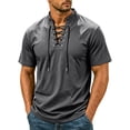 thumbnail image 4 of LODIENY Short Sleeve Shirts for Men Retro Style Lace up Tops Medieval Viking Hippie Halloween Cosplay Pirate Renaissance Costume Dark Gray S, 4 of 9