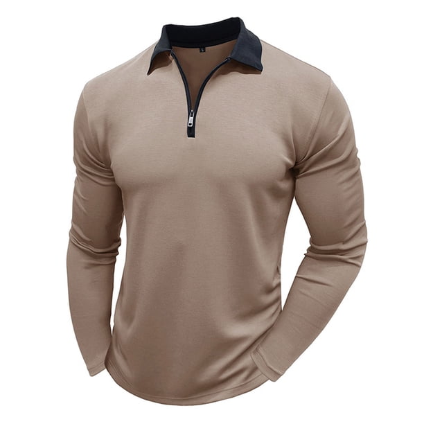 pstuiky camisa de manga larga para hombre, Camiseta de manga larga con cuello alto y cremallera para hombre, blusa lisa con cuello vuelto y manga larga Tops casuales para hombres l
