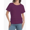 thumbnail image 2 of Womens Casual T Shirts Dolman Short Sleeve Shirts Boat Neck Ruched Tops Summer Lightweight Clothes, 2 of 6