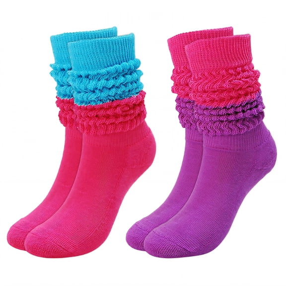 TELOLY 2Pairs Slouchy Socks for Women,No Squeeze, No Deformation Boot Socks for Women,Color Block Design Scrunch Socks Women,Combination1